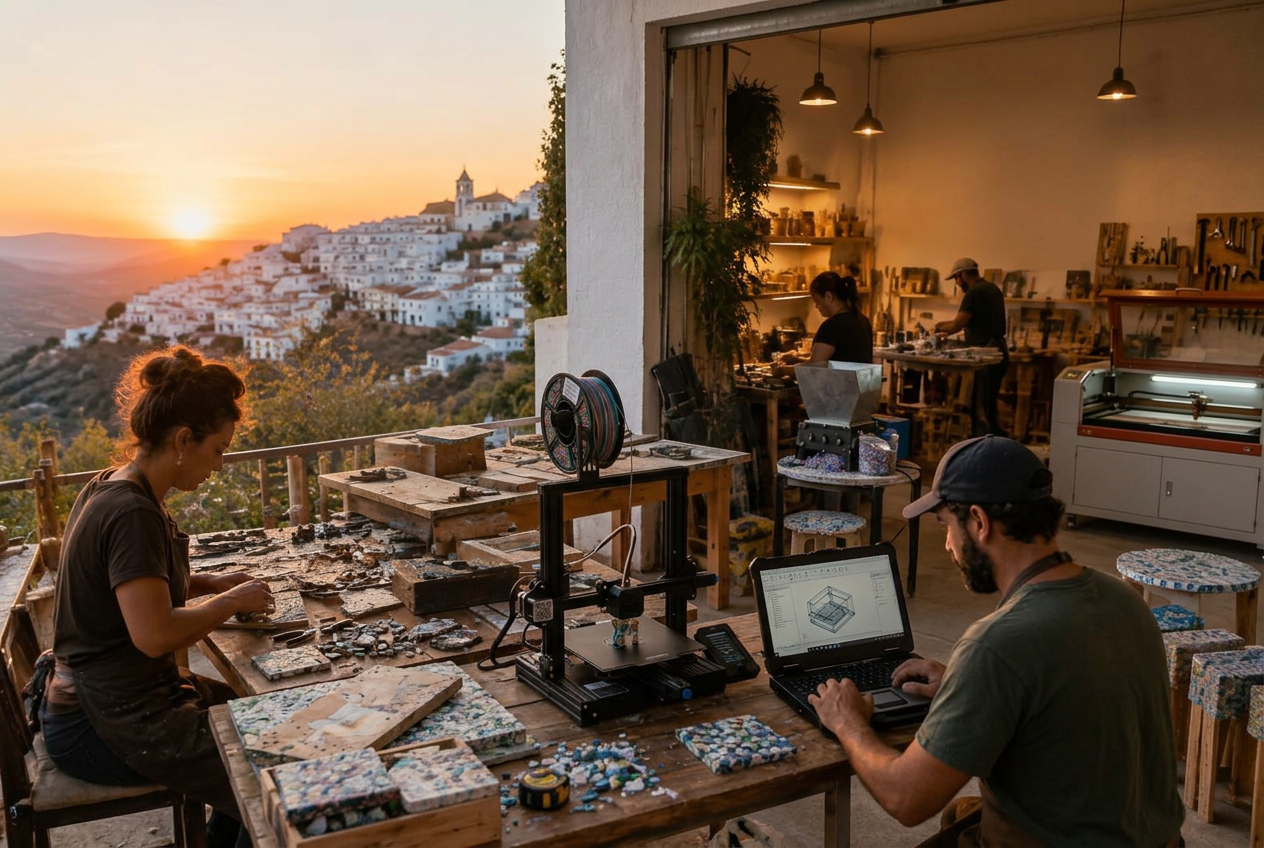 Pueblo andaluz con taller de reciclaje